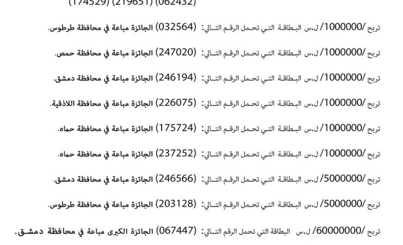 ((موقع يانصيب معرض دمشق الدولي)) نتائج السحب 22-1-2019 يانصيب معرض دمشق الدولي 2019 diflottery اعرف نتيجة بطاقتك