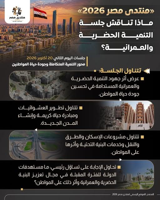 منتدى مصر 2026 .. ماذا تناقش  جلسة «التنمية الحضرية والعمرانية» المقرر أنعقادها